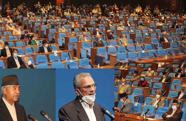 संसदमा सरकारको ’नैतिकता’ खोज्दै देउवा, प्रधानमन्त्रीको ’राजीनामा’ माग्दै बाबुराम