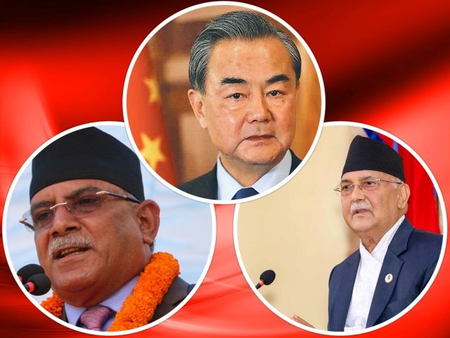 ओली र प्रचण्डले पालैपालो भेट्दै चिनियाँ विदेशमन्त्री